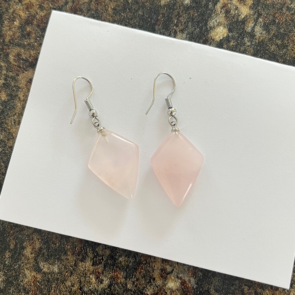 Chic Rose Quartz Dangle Earrings - Picture 4 of 4